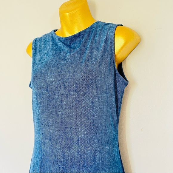 Cotton Candy Blue denim print Midi Dress for Cocktail - Picture 5 of 5